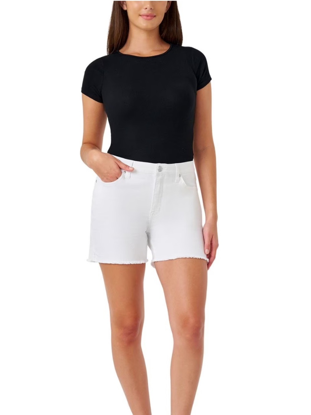Seven7 Women's White High-Rise Weekend Denim Shorts 5”
